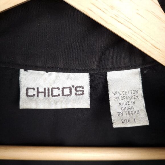 Chicos Field Coat Womens 1 Small Black Metal Twist Closure Flip Cuff Utility - Picture 16 of 16